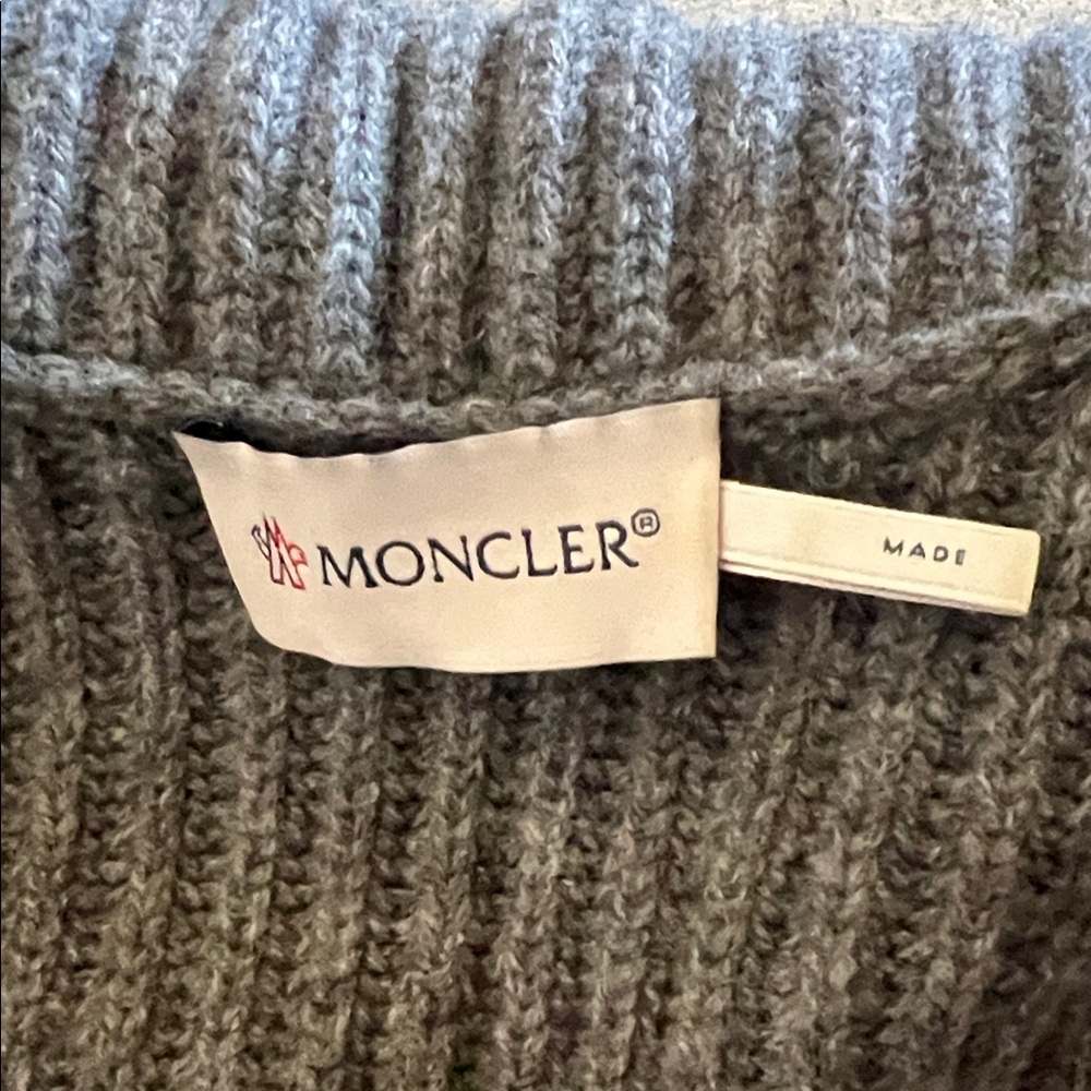 Moncler Women's Black and Gray Quilted Puffer Jacket with Knit Sleeves - Picture 2 of 8